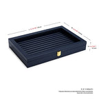 Oirlv Premium Blue Leather Rings Earrings Organizer Tray with Clear Lid Jewelry Display Box with Acrylic Lid Stackable Jewelry Box Drawer Inserts - color: Blue, size: 10 Slot