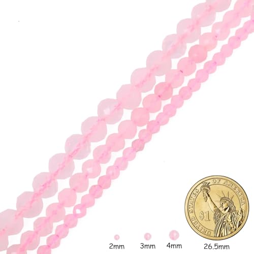 Natural Quartz Beads, 3mm 120pcs Small Round Faceted Loose Gemstones for DIY Jewelry Making, Handmade Bracelet and Necklace Crafting, with Size Card - color: Rose Quartz, size: 3mm