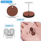 Wood Earring Posts,160Pcs Wooden Stud Earrings Posts with Loop for Jewelry Making Wood Stud Earring Findings Earring Pin Stud Bulk with Butterfly Earring Backs for DIY Earrings Making Supplies Kit - color: Round-160Pcs