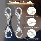 10 Pcs Double Lobster Clasp Extender Silver Necklace Chain Extenders Double Claw Connector Bracelet Necklace Extender for DIY Jewelry Making - color: Silver