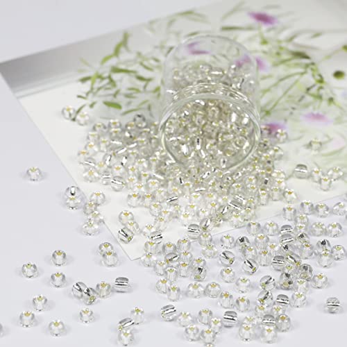 Bala&Fillic Clear Silver Lined Color 4mm Seed Beads About 1200pcs/100Grams in Bag, 6/0 Glass Craft Beads for Making Bracelet and Necklace (Clear Silver Lined) - color: Clear Silver Lined -4mm
