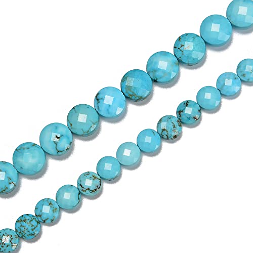 JM Design Blue Turquoise Faceted Coin Beads Size 8mm 15.5'' Strand for Jewelry Making - size: 8mm