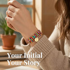 Set of 4 Colorful Bead Initial Bracelets, Personalized Stackable Jewelry, Adjustable Stretchy Charm Bracelets for Women, Beaded Bracelet Set, Trendy Custom Jewelry Gift - style: Colorful Bead - D