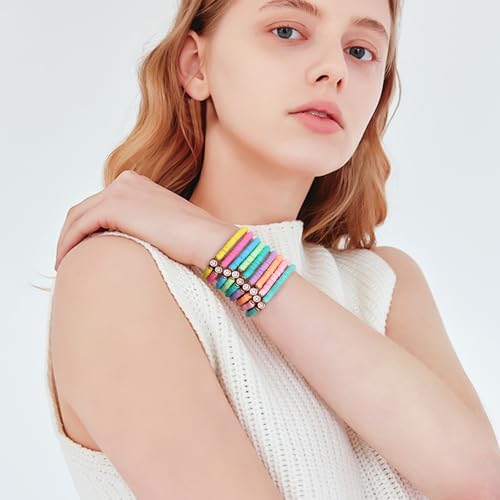 JIASHUYEYE Preppy Bracelets for Teen Girls - Stackable Boho Surfer Friendship Bracelets Set for Little Girls & Women - style: 18Pcs - Smiley Face A