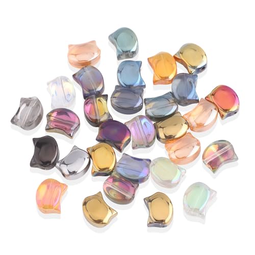 Cat-Shaped Beads, KLFHS 60PCS Glass Cat-Shaped Beads Charms, Cute Animal Bead Mixed Color Glass Bead Bulk Spacer Beads for Bracelet Necklace Earring Craft Supplies DIY (8 * 10MM) - color: Cat