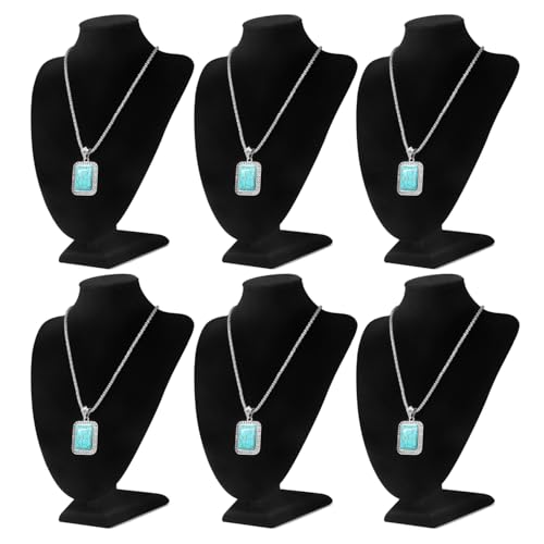 Flexzion Necklace Bust Display Stand (6 Pack)- 10 Inch 3D Mannequin Black Velvet Necklace Display Holder for Home, Boutique & Trade Shows - Jewelry Display for Selling Necklace, Pendants, Lockets - color: Black Velvet, size: Small (6 Pack)