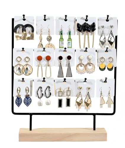 Earring Display Stand for Vendors, 3 Tier Black Wood Earring Rack with 15 Hooks, Stand Holder for Selling for Earring Keychains