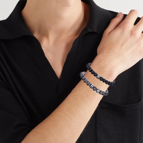 RANKEEF Tiger Eye Bracelet For Men 8MM Natural Stone Stretch Adjustable Black Crystal Beaded Bracelet for Men Women Gifts - color: 2,black,flash bracelet