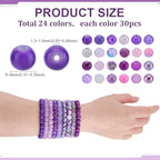 PH PandaHall 720pcs 8mm Purple Glass Beads 24 Color Round Bracelet Beads Loose Crystal Bead Craft Bead Bulk for Summer Friendship Bracelet Necklace Earring Jewelry Making DIY Craft Party Ornament - color: Purple