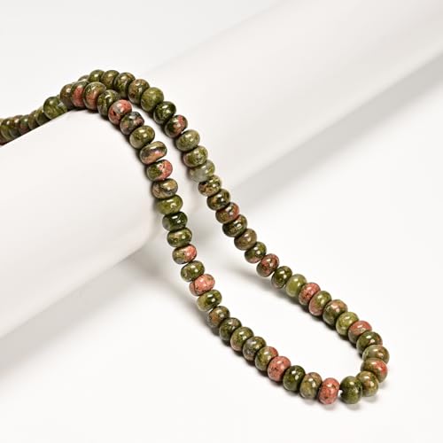 ICAI 4x6mm Natural Rondelle Beads – Loose Gemstone Spacers for DIY Jewelry Making (Unakite) - color: Unakite, size: 4x6