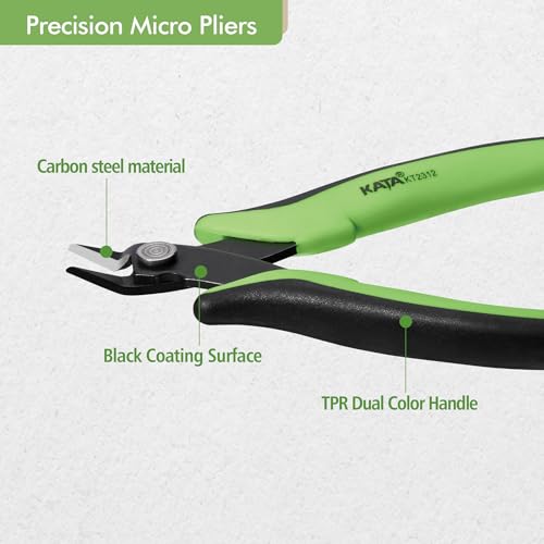 KATA 2PC Micro Flush Cutters, 5-Inch Precision Wire Cutter, Anti-Slip Side Cutting Pliers for Electronics, Zip Ties, Copper Wire - color: 2pc Green Black