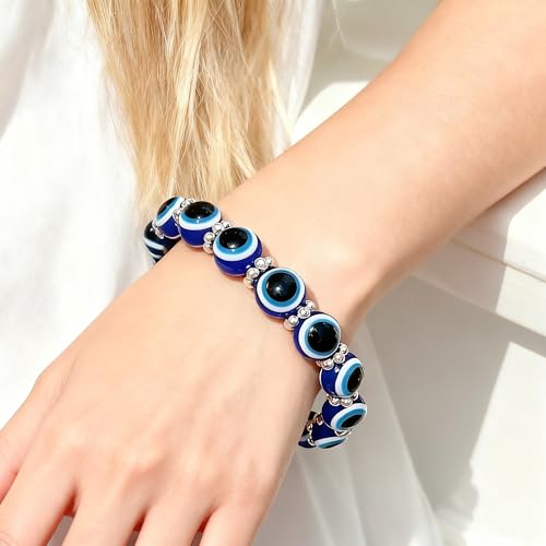 Handmade 8mm Beaded Bracelets For Men Protection Bracelet For Women Chakra Feng Shui Stretchy Handmade Lucky Money Stretchy Crystal Bracelets Best Gifts - color: Evil eyes