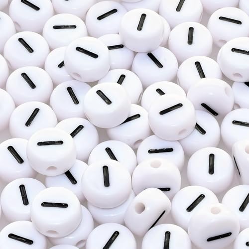 Amaney Letter Beads I 100pcs 7x4mm White Round Acrylic Black Alphabet for Bracelet Jewelry Making - color: I
