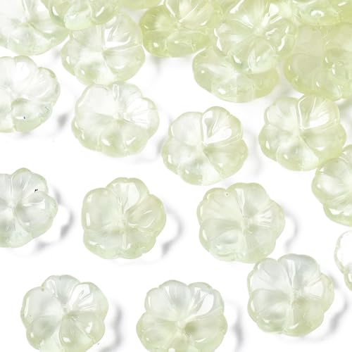 KISSITTY 100pcs Flower Glass Beads Yellow Green Crystal Aesthetic Flowers Drilled Bead Caps Charm Spacers for DIY Necklaces Earrings Bracelets Jewelry Craft Making for Women - color: Yellow Green