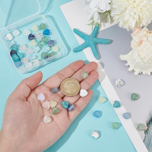 PH PandaHall 50PCS 10mm Heart Gemstone Beads, 10 Styles Natural Synthetic Stone Beads Rose Quartz Beads Crystal Spacer Beads for Christmas Bracelet Necklace Jewelry Making Crafts