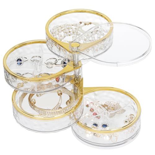 LETURE 4-Layers Rotatable Jewelry Organizer Storage Box, Clear Jewelry Holder Case for Ring Earring Necklaces Bracelets Makeup Hair Accessories - color: Clear