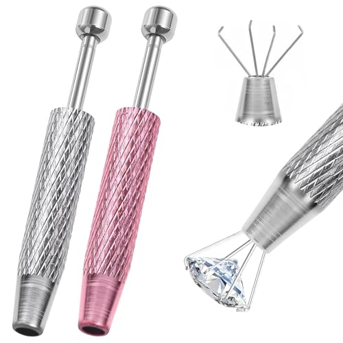 Piercing Ball Grabber Tool, 4-Claw Stainless Steel Jeweler Pick Up Tools,Septum Ball Screw Holder Tool for Piercing Changing/Removal,Earring Pearl Grabber for Jewelry/Electronic Component - color: 1pc Pink, 1pc Silver