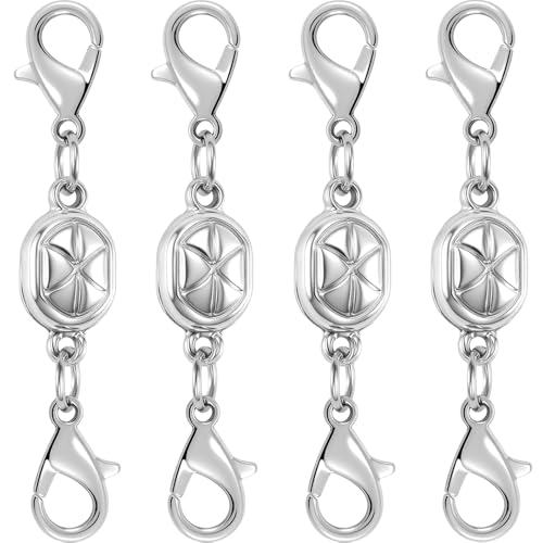 Magnetic Necklace Clasps and Closures-Magnetic Necklace Clasp Set, Double Locking Design, Gold and Silver (4pcs Silver) - color: 4pcs silver