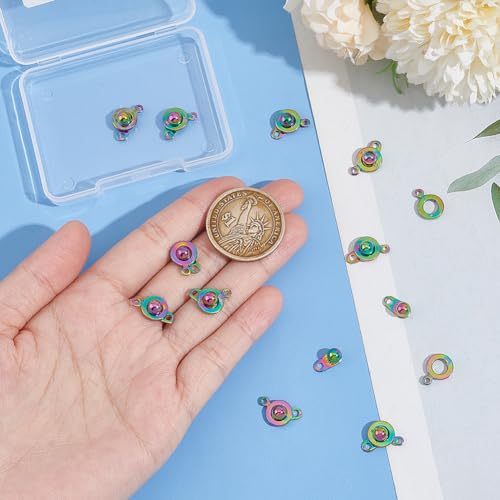 UNICRAFTALE 12Pcs Stainless Steel Small Snap Clasps Rainbow Color Round Clasps Ball Socket Snap Clasps Fastener Snap Button Clasps for DIY Necklaces Bracelets Jewelry Making 1.5mm Hole, 15.5mm - color: Rainbow