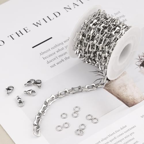SMYHTGLIF 2 Meters Silver Bone Chain Bulk for Jewelry Making Stainless Steel Unsoldered Jewelry Making Chains Roll - color: Bone Silver