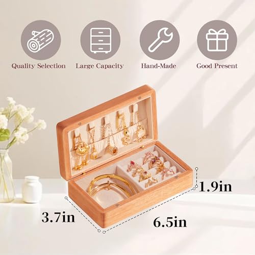 Travel Jewelry Case Small Wood Jewelry Organizer Jewelry Box for Women (Pine Wood Print B) - color: Pine Wood Print B