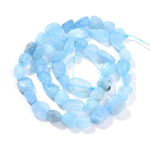 Aquamarine Pebble Nugget Oval Free Tumbled Stone 6-8mm Natural Gemstone Loose Beads Approx 15.5 inch for DIY Jewelry Making - color: Aquamarine