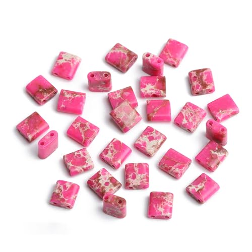 Xilitata Natural Rose Red Emperor Stone Beads, Each Approximately 5x5x2mm Square 2-Hole Spacer Bead, are Used to Make Bracelets, Earrings, Necklaces, with Each String Measuring 15-16 Inches - color: Rose Red Emperor Stone