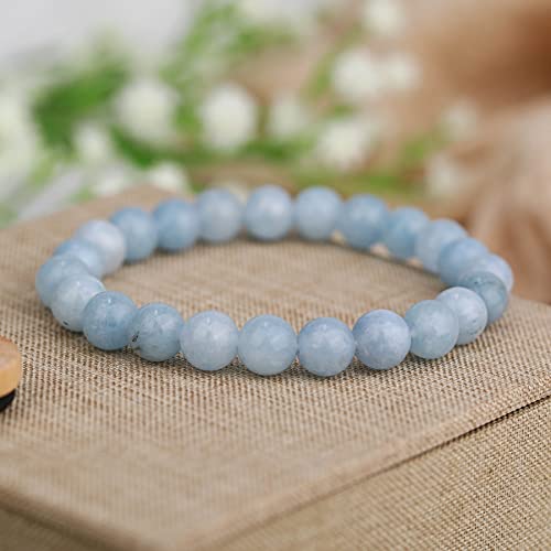 Crystal Vibe 8mm Beaded Bracelets For Women Men - Healing Crystal Bracelet - Adjustable Size - color: aquamarine