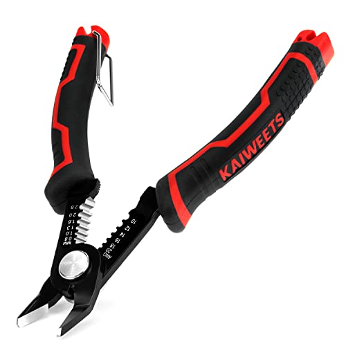 KAIWEETS Wire Cutters 6-Inch Flush cutter with Supplementary Stripping, Cutting Pliers, Handy and Slim Diagonal Cutters, Side Cutting Pliers, Sharp Snip, Safety Lock - color: Kws-112