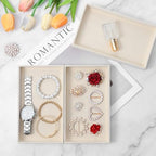 12 Pack Velvet Jewelry Trays, Stackable Drawer Organizer Inserts for Necklace, Earring, Ring, Bracelet Showcase Display and Storage, Beige, 8.27 x 4.92 x 1 Inch