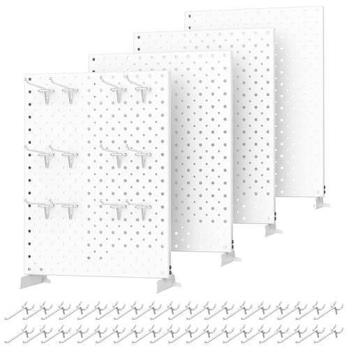 TORACK Pegboard Display Stand for Craft Shows & Fairs, 12 x 16 in Metal Tabletop Pegboard Display with Hooks for Christmas Fair Event(White, Pack of 4) - style: 4-Pack White