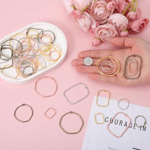 48 Pcs Alloy Open Back Bezel Pendants, 6 Styles Hollow Frame Pendants Ring for Resin Jewelry Making, DIY Craft Blank Bezels Molds for Earrings, Necklaces, Bracelets, Pressed Flower Charms (4 Colors)