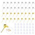 340PCS Ball Earring Studs and Backs for Jewelry Making, 140PCS Round Balls Post Earring Studs with Loop and and 200PCS Clear Backs for DIY Jewelry Making(KC Gold and White K) - color: gold and silver