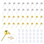 340PCS Ball Earring Studs and Backs for Jewelry Making, 140PCS Round Balls Post Earring Studs with Loop and and 200PCS Clear Backs for DIY Jewelry Making(KC Gold and White K) - color: gold and silver