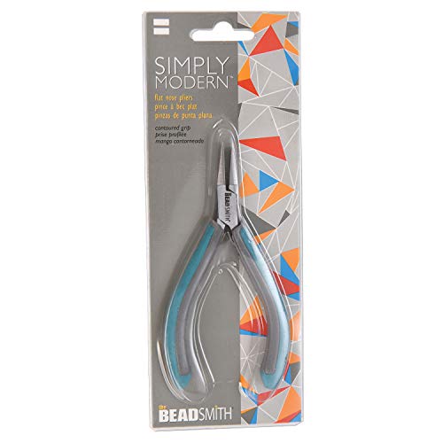The Beadsmith Simply Modern Flat Nose Pliers, 4.5 inches (114mm) with polished steel head, PVC grip handles and double-leaf springs, tool for jewelry making - size: Flat Nose