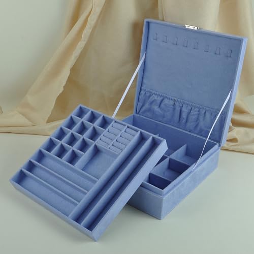 Jewelry Boxes 10 x 10 Inches 2-layer Handle Necklace Holder Organizer Jewellery Women Rings Storage Display Girls Earrings Case Lockable Jewelry Tray GY641 (Lavender) - color: Lavender