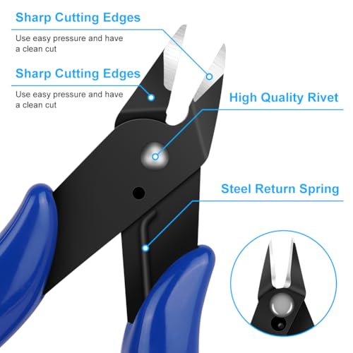 Ainiv Wire Cutters, 4PCS Spring-loaded Side Cutters Flush Cutters, Diagonal Cutters Precision Side Cutters, Diagonal Cutting Pliers in CRV Steel, Heavy Duty Cutting Pliers for Electrical, Homes - color: Blue Wire Cutter-4pcs, size: 4pcs