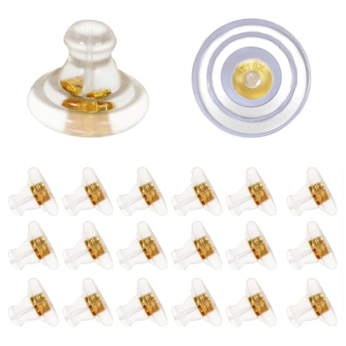 20pcs 18K Gold Silicone Earring Backs Replacements, Locking Secure Earring Backs for Studs/Droopy Ears, No-Irritate Hypoallergenice Soft Clear Earring Stopper Accessories for Adults (Gold) - color: Gold