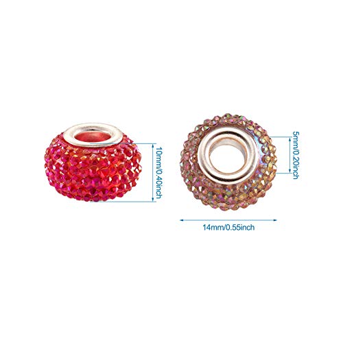Beadthoven 100pcs Rhinestone European Large Hole Beads Crystal Pave Berry Rondelle Slide Charm Spacer Beads for Snake Chain European Bracelets Jewelry Making - color: Berry Mixed Color