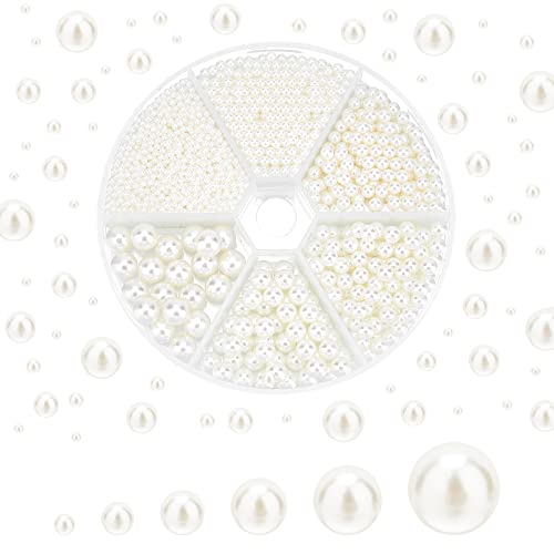 PH PandaHall 2200pcs No Holes Pearls, White Pearl Beads Undrilled Imitated Pearl Beads Garment Acrylic Pearls for Crafting Table Scatter Wedding Decor, 2/3/4/5/6/8mm - size: Small