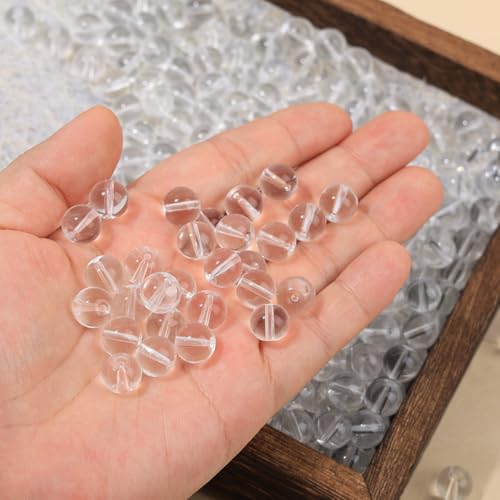 200PCS 8mm Glass Beads for Jewelry Making Soild Black Round Loose Beads for Bracelets DIY Crafts (Transparent) - color: 6Transparent