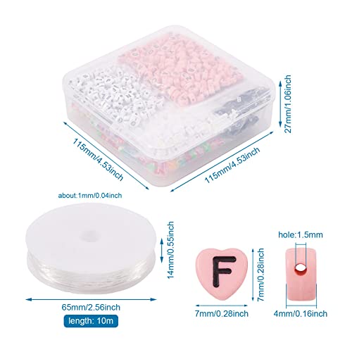 Cheriswelry 1400Pcs 6.5-7.5mm Heart with Letter Acrylic Beads with 1Roll 1mm Elastic Crystal Thread Colorful Heart Alphabet Beads for DIY Valentine Friendship Bracelet Jewelry Making - color: Mixed Color-Heart with Letter