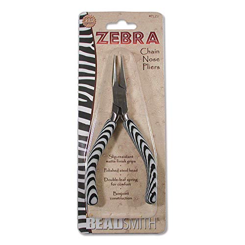 The Beadsmith Chain Nose Pliers – Zebra Print Line – 5 inches (127mm) – Comfortable Handle with Double Leaf Springs – Jewelry Making Tool for Creating Bracelets, Earrings and Necklaces - size: chain nose - 5"