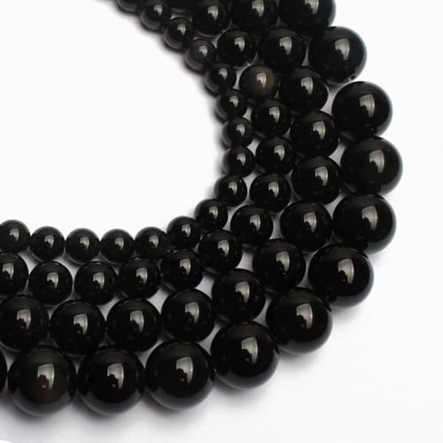 About 45pcs 8mm Natural Stone Beads Black Obsidian Beads Crystal Gemstone for Jewelry Making, DIY Bracelet Necklace - color: Black Obsidian, size: 8mm