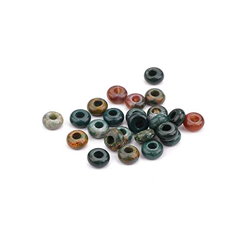 BEADIA Natural Indian Agate Rondelle Stone with Large Hole (4mm) Loose Semi Gemstone Beads for Jewelry Making 10mmx4mm 24pcs - color: Indian Agate, size: 10mm x 4mm