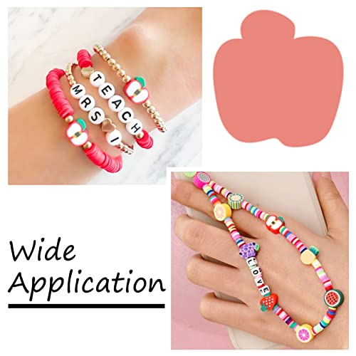 50PCS Handmade Polymer Clay Beads Apple Slice Shape Loose Bead Fruit Theme Spacer Beads Apple Bracelet Bead for DIY Bracelet Necklace Earring Charm Anklets Keychain Gifts Jewelry Making Hole 1.6mm - color: Apple Slice