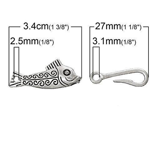 JGFinds Fish & Hook Bracelet Toggle Clasps - 10 Complete Sets of Silver DIY Jewelry Making Supplies, Bracelet Clasp, Sweater Barrel Toggle Closure or Connector