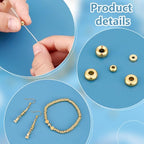 PH PandaHall 200pcs 18K Gold Spacer Beads 5 Styles Metal Heishi Beads Flat Round Spacer Beads Disc Beads Long-Lasting Loose Beads for Surfer Stackable Necklace Layered Bracelet Jewelry Making 3/5mm