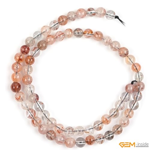 GEM-Inside 63Pcs 6mm Round Natural Brown Super Seven Quartz Gemstone Semi Precious Chakras Stone Beads for Bracelet Necklace Jewelry Making Strand 15"