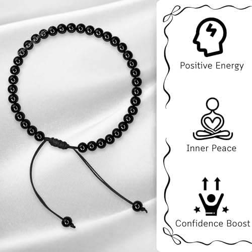 Amazing Gemstone Crystal Anklet Ankle Bracelets for Women - Waterproof Beaded Healing Crystal Anklets, Plus Size Chakra Gemstone Bead Anklet - color: Black Obsidian, style: Plain